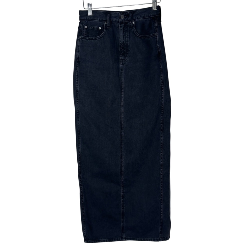 Denim Forum The 90s Pencil Maxi Jean Skirt 24 Faded Black High Waisted Slit